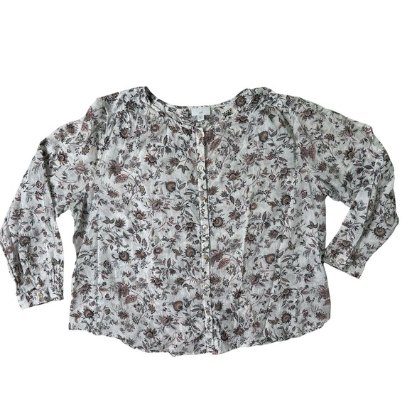 J. Jill Tops - J Jill Shirt Women plus 2X White Floral Flowy Boxy Collared Button Front Prairie